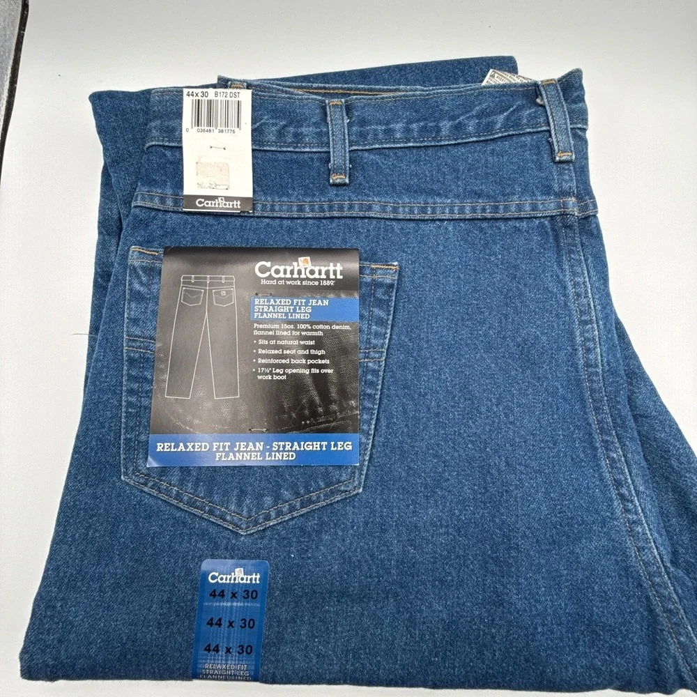 Carhartt Relaxed Fit Flannel Lined‎ Jeans Mens 44x30 B172 DST NWT NOS Denim